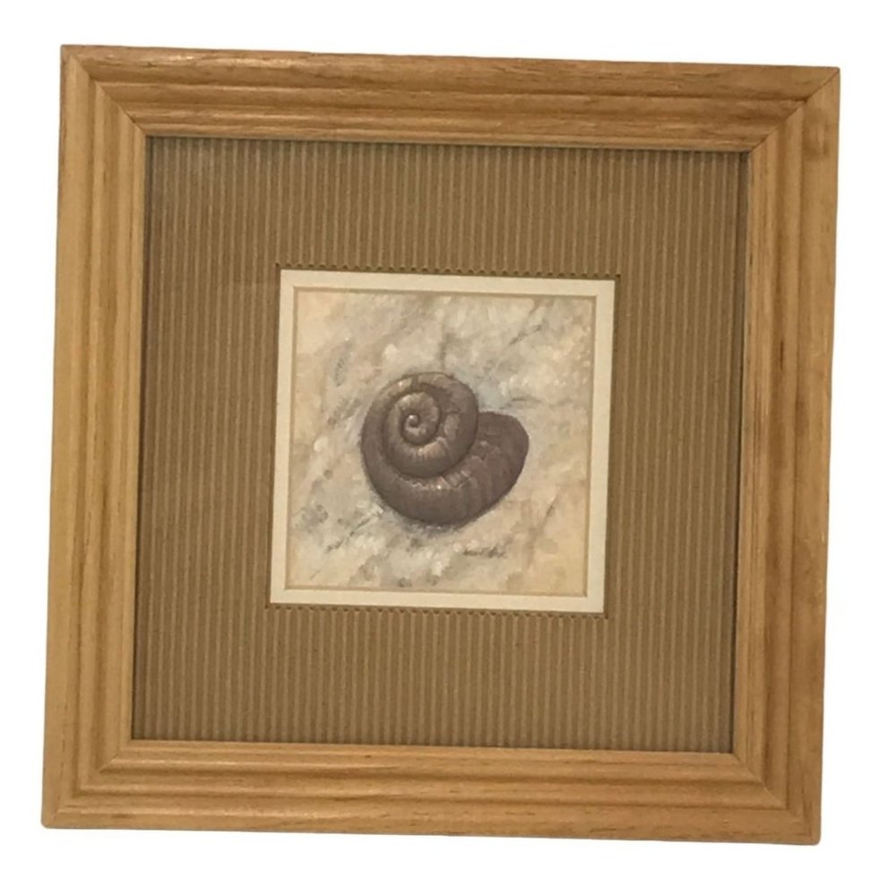 Arnie R Fisk Beachy Spiral Shell Lithograph Print Matted Framed Earth Tones